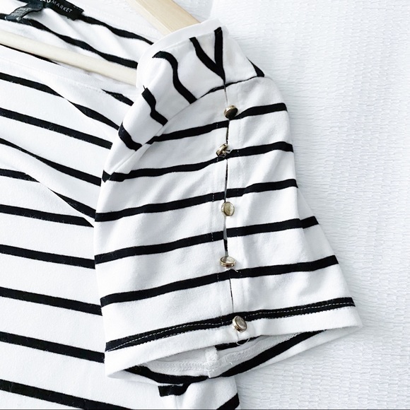 WHBM Black & White Stripe Top With Button Sleeves - Picture 4 of 11
